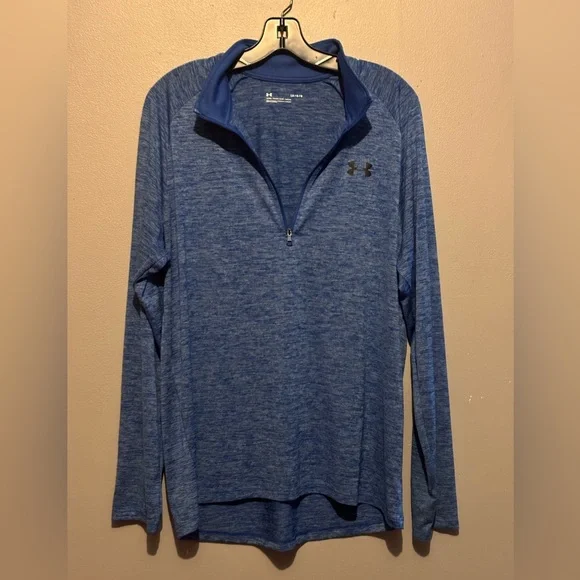 Men’s Under Armour Blue and White Heathered Half Zip Pullover - Picture 2 of 6